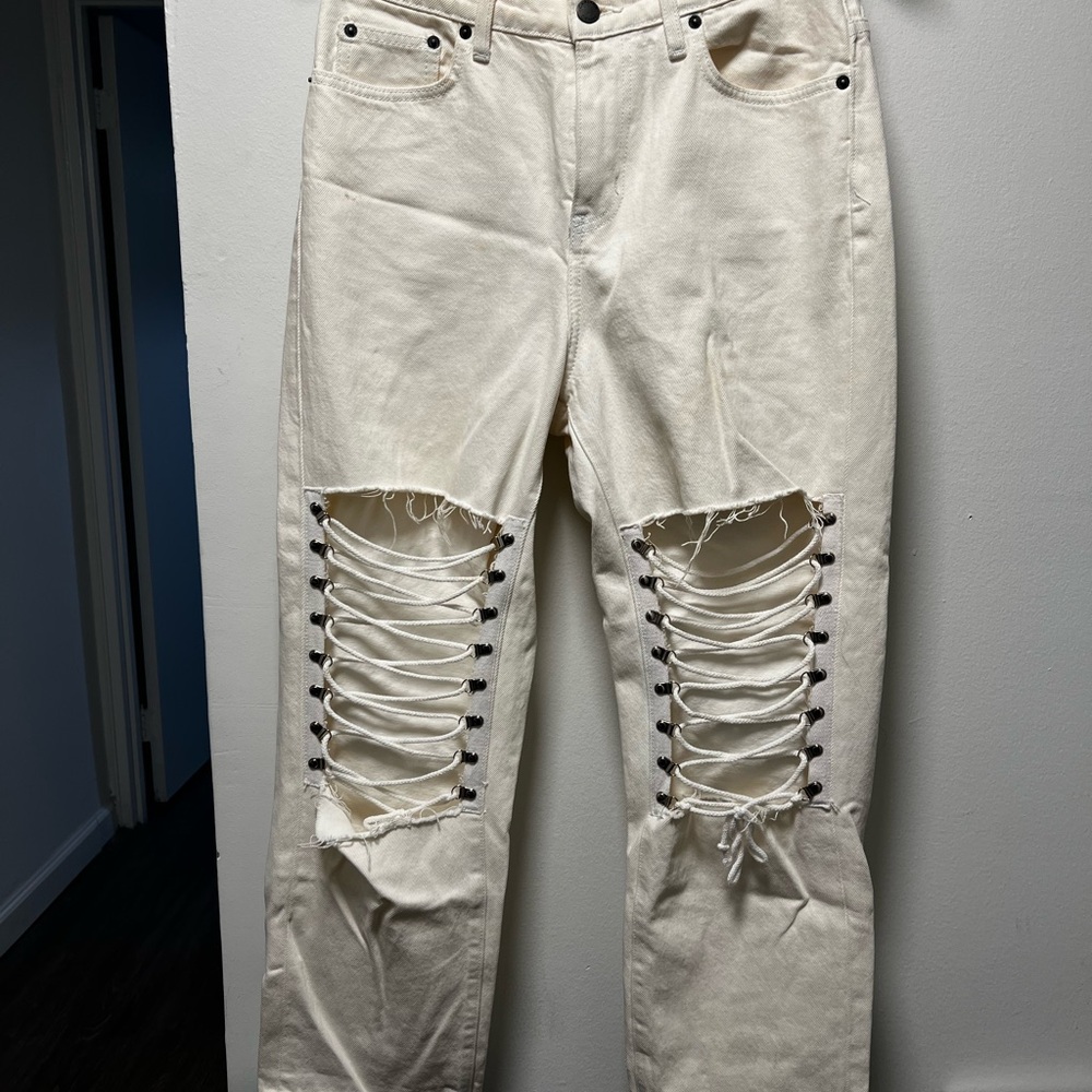 Carnage Cream Lace-Up Jeans